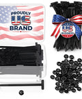 Heavy Duty Nylon Cable Tie Buckles Set For Cars in clear case with US brand label, includes black cable ties and pins.