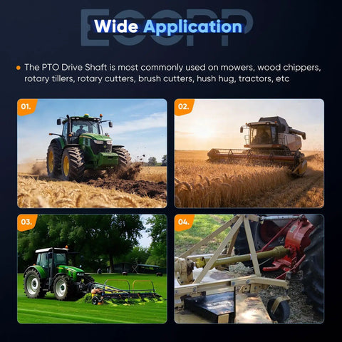 Various farm machinery using the Beefed Up Pto Shaft Spanning 27.5 To 40.55 Inches With 6x6 Spline Ends.