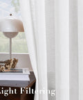 White Linen Sheer Curtains For Living Room Cozy Farmhouse Style Flax Linen Blend Light Filtering Privacy Drapes next to a lamp