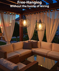 Battery Operated Hanging Chandelier Outdoor Set Of Two With Remote Control Boho Copper Wire Beaded Pendant Light in patio setting.