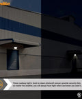 Warehouse exterior with LED Roadway Security Light With Dusk To Dawn Sensor, Wall Or Pole Mount, illuminated at night.