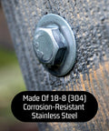 Close-up of a bolt with 100 Pack Stainless Flat Washers 3/8 Inch ID By 7/8 Inch OD Heavy Duty 304 Stainless on wood surface