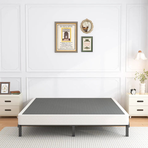 Heavy Duty King Size Box Spring Foundation With 5 Inch Low Profile Design And Beefy Steel Framework Supporting Up To 3500 Pounds in a bedroom setting.
