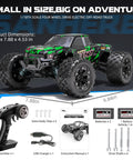 1 18 Scale All Terrain RC Cars 4WD Off Road Truck With 2.4 GHz Remote, green SUV style shown with components and accessories.