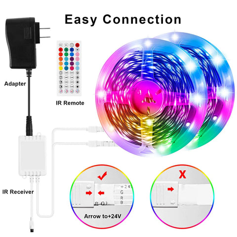 Ultra Long 130ft Bluetooth RGB LED Strip Lights With Music Sync 44 Key Remote And App Control 16 Million Colors Easy Install