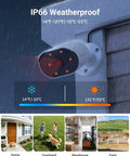 8 Channel Wired Security Camera System With 4 Indoor And Outdoor 1080P Cameras, weatherproof camera in rain, temperature range shown