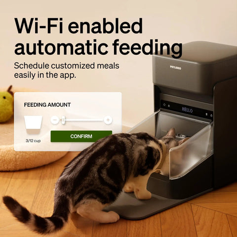 Cat eating from RFID Cat Feeder With Collar Tag Sensor For Personalized Meals, Cat Recognition, Diet Tracking And Anti Theft In Multi Pet Homes