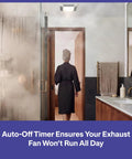 Woman exiting steamy bathroom with Smart Humidity Sensor Switch For Bathroom Exhaust Fans With Auto Moisture Control in use.