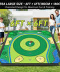 Massive 6x6 Foot Golf Chipping Game Set with colorful outdoor mat and family playing