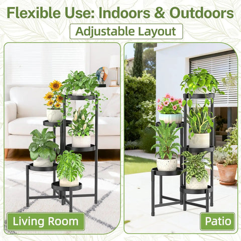 Premium 5 Tier Metal Corner Plant Stand For Indoor Outdoor Use, Adjustable Space Saving Corner Shelf, Quick Tool Free Assembly, Modern Black Finish To Level Up Your Greenery Vibes Now