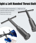 Right and left handed thrust bolts from Must Have Universal Disc Brake Caliper Wind Back Tool And Piston Compression Set 26 Piece Blue Kit