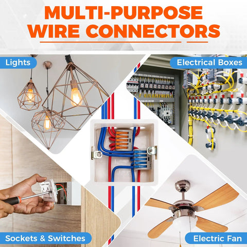 84-Piece Lever Wire Connectors Kit For Quick, Safe Wiring And Easy DIY Runs used in lights, sockets, switches, and fans