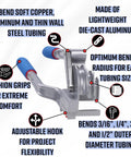 Rock Solid Heavy Duty Triple Head Tube Bender Built For No Sweat 180 Degree Copper And Steel Air Conditioning Line Bending with comfort grips.