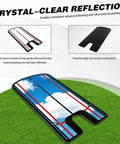 Putting Mirror Alignment Training Aid For Golf placed on green grass displaying a clear sky reflection for accuracy practice.