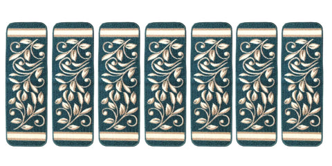 Anti Slip Stair Treads For Pets And Kids, Non Slip Stair Mats With Rubber Backing, Floral Turquoise Design, Durable Safe Grip, Easy Install, Pet Friendly Stair Grippers Set Of 15