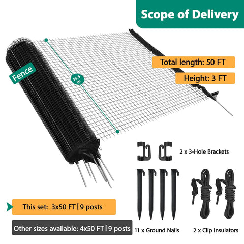Temporary Fence With Posts For Pets And Kids Portable Yard Barrier 3 Foot By 50 Foot Black Plastic Mesh Kit