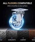 Transparent 3 Inch Caster Wheels Set Of 4 With Beefed Up Heavy Duty Steel Plate And Clear PU Tread for all floors