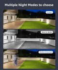 Different night modes in 4K PoE Security Camera System All In One With 8 Channel NVR showcase color, black and white, and motion-activated views.