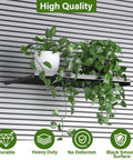 Four Pack 17 By 10 Inch Metal Slatwall Shelves For Garage Or Shop Display, Rust Resistant Black Finish, with plant pots
