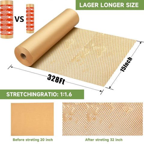 Honeycomb Packing Paper Wrap 15x328 Inches For Moving And Shipping Pro Grade Cushioning That Replaces Bubble Wrap Eco Friendly