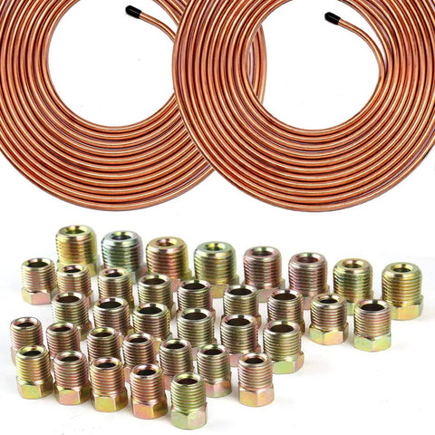 Brake Line Tubing Kit 3 Sixteenth Inch And 1 Quarter Inch 25 Feet Dual Size Copper Coated Alloy Steel Anti Rust Roll fittings