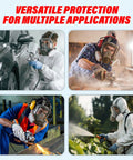 Collage of people using Full Face Reusable Respirator For Organic Vapors And Dust in various tasks like sanding and welding.