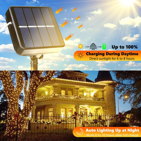 Solar Fairy Lights 2 Pack Total 80 Feet 240 LED Outdoor String Lights Waterproof With 8 Modes For Patio Garden Fence