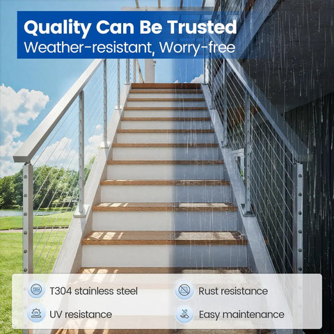 Slope Cable Railing Post 36 Inch For 25 To 40 Degree Slopes Brushed T304 Stainless Steel in outdoor wet weather conditions