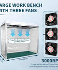 Triple Fan Laminar Flow Hood Boasts Hella Quiet Operation And Badass Aluminum Frame For A Sweet Clean Bench Experience Perfect For Phone Repair Or Lab Work Demanding Zero Dust And Killer Results with large workbench and three fans.
