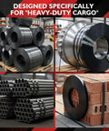 Pro Grade 1/2 Inch Steel Strapping Kit 200 Feet Roll With 1100 Lb Break Strength strapping heavy-duty cargo and materials in storage.