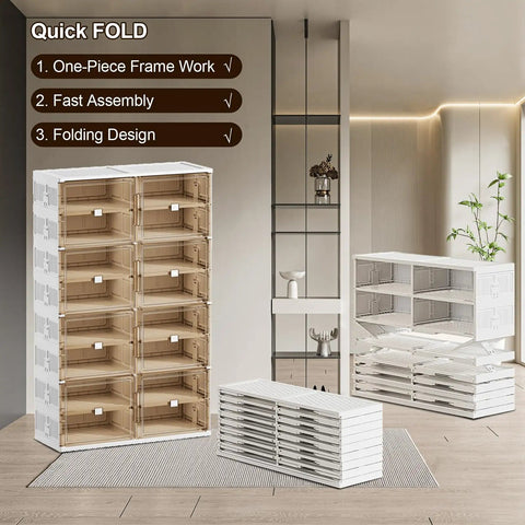 40 Pair Shoe Storage Cabinet With 2 Rows And 10 Tiers No Tools Needed In 3 Easy Steps Clear Magnetic Door displayed in living room.