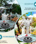 Solar Bird Bath Fountain Pump with 3.5W Glass Panel, White Panel Design, and 2000mAh Battery installed in a garden