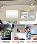 Toyota RAV4 Left Driver Side Beige Sun Visor With Vanity Light Replacement for 2006-2013, shown in car with sunlight protection and mirror.