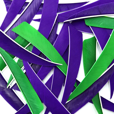60 Piece 4 Inch Arrow Feathers Right Wing Shield Cut Fletching In Green And Purple For Wood Bamboo And Carbon Arrows Stick On Easy To Use Durable Hunting Arrow Fletchings
