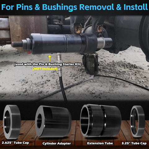Leaf Spring Pin and Bushing Adapter Service Kit 15030 in use for heavy duty trucks showing components on wooden surface.