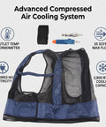 Air Compressed Cooling Vest For Industrial Crews Featuring Vortex Tube Tech Adjustable Cotton Oxford Workwear To Keep It Chill In Scorching Welding Sites Without Electricity Or Chemical Refrigerants On Site, showcasing cooling system details.