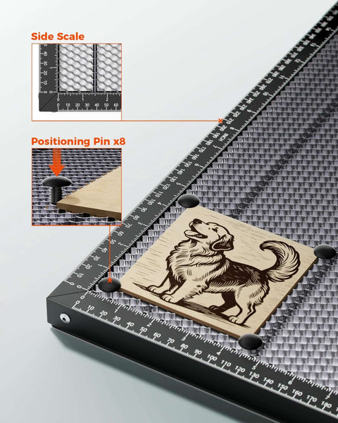 ACMER honeycomb laser bed 300x300mm with aluminum backing plate on ruler-scale laser engraving table