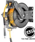 Boss Grade Premium Steel Retractable Air Hose Reel With Dual Arm Three Eighths Inch By Fifty Foot Hybrid Polymer Hose
