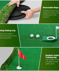 Pro Grade Golf Putting Green Practice Mat 5x10ft with dual slope pads, putting cup, realistic turf, and flag for indoor outdoor use.