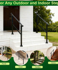 Kickass Heavy Duty Hand Rails For Outdoor Steps Deck And Porch Rock Solid Adjustable Stair Railing Kit with black finish by stairs.