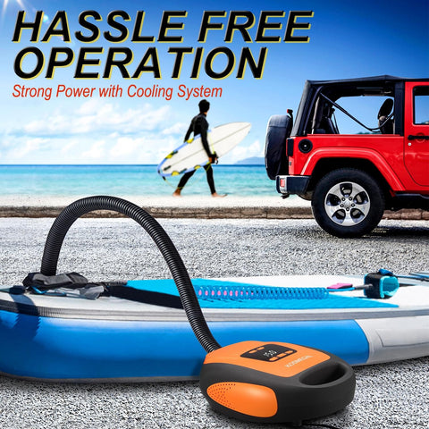 Electric Portable Paddle Board Pump For SUP With Auto Off And 20 PSI Beast Power Air Compressor near inflatable kayak and car