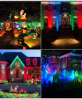 Four images of homes decorated with Low Voltage RGBW Landscape Lights With Connectors 12 Pack 10W Color Changing.