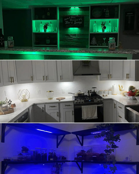 Rechargeable Wireless Under Cabinet Lights With Remote Control, 48 LED Bright White And RGB, illuminating kitchen shelves