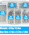 Drop Shot Lead Weights Kit With Barrel Swivels, 50 pcs pencil shaped snagless sinkers, variety sizes from 3.5g to 21g in box