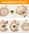 Installation steps for Cozy Boho Rattan Ceiling Light With Handwoven Cage Shade 12.6 Inch Coastal Semi Flush Mount.