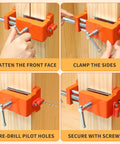 2 Pack Heavy Duty Face Frame Clamps With Tough Storage Case And Sharp Twist Drill Bit For No Sweat Cabinet Install and Smooth Woodworking Alignment Projects, showing clamping process.