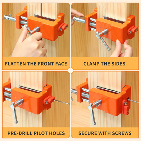 2 Pack Heavy Duty Face Frame Clamps With Tough Storage Case And Sharp Twist Drill Bit For No Sweat Cabinet Install and Smooth Woodworking Alignment Projects, showing clamping process.