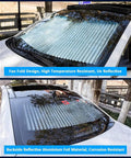 Top Tier Retractable Windshield Sun Shade For Tesla Cybertruck 2024, fan fold design, aluminum foil, 26x57 inches, UV reflective.