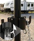 Aluminum Trailer Chain Holder Heavy Duty Towing Chain Organizer With 7 Way Plug Holder Cover for RV near camper trailers.