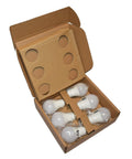 Open box showing 6-pack of A19 LED bulbs, E26 base, soft white. Light Up Your Space With A19 LED Bulbs That Replace 100W Incandescents Just 15W Draw E26 Base Soft White 2700K Non Dimmable 10000 Hour Life 6 Pack For Home Office And Garage Lighting Upgrades That Stay Lit.